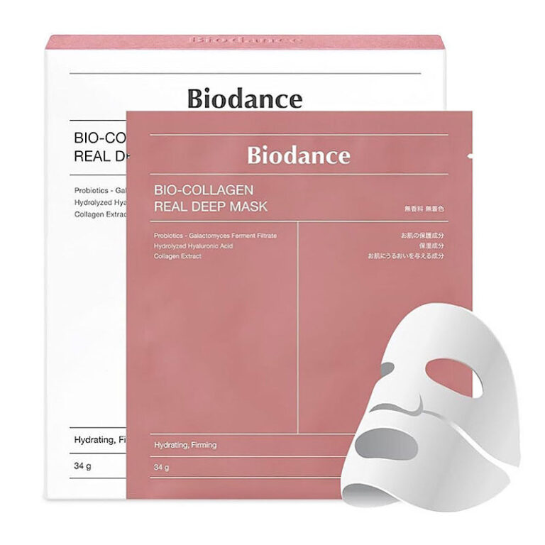 ماسک صورت بایودنس صورتی | ماسک ورقه‌ای روشن‌کننده و آبرسان Biodance Pink Collagen Mask